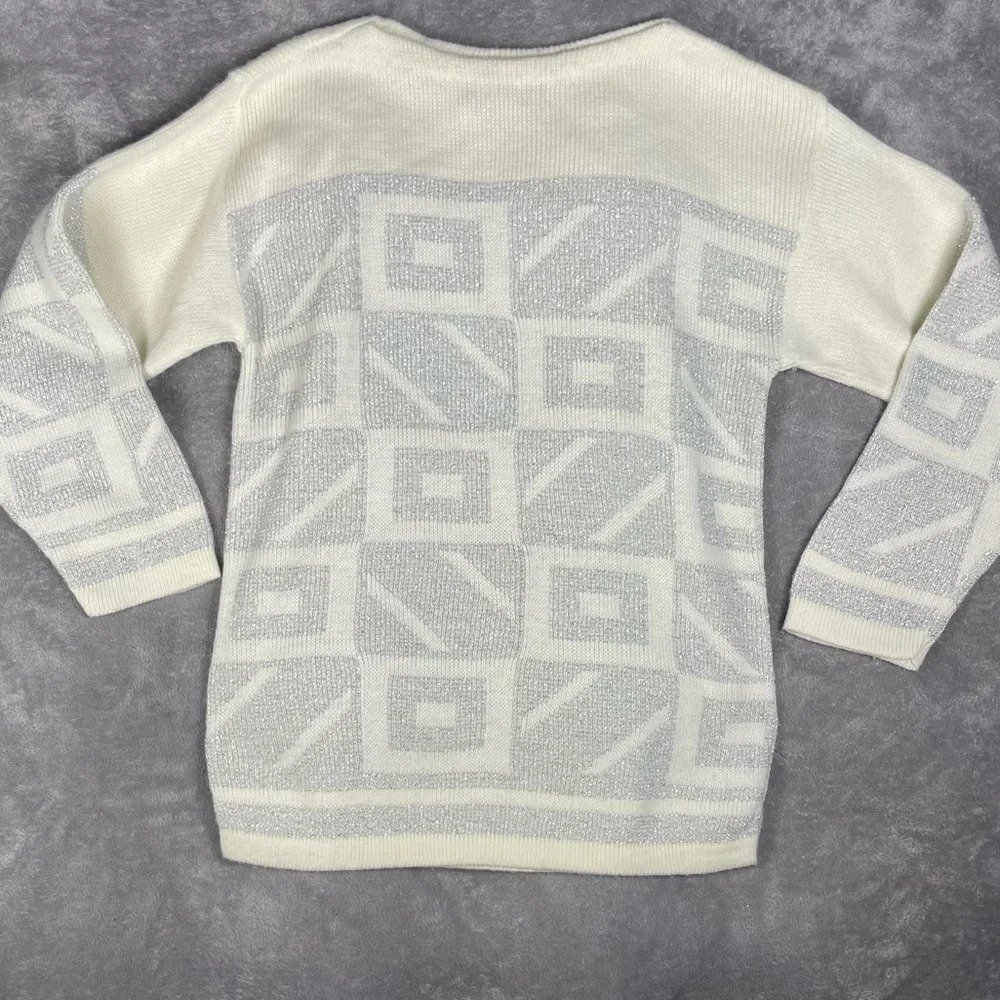 Diane VonFurstenberg Sweater Womens M/L Vintage Shimmer Metallic Retro Art Fall